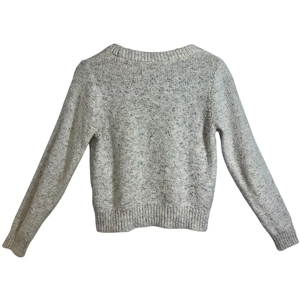 Abercrombie & Fitch Heather Gray Cable Knit Fringe Crew Neck Sweater Top Size S